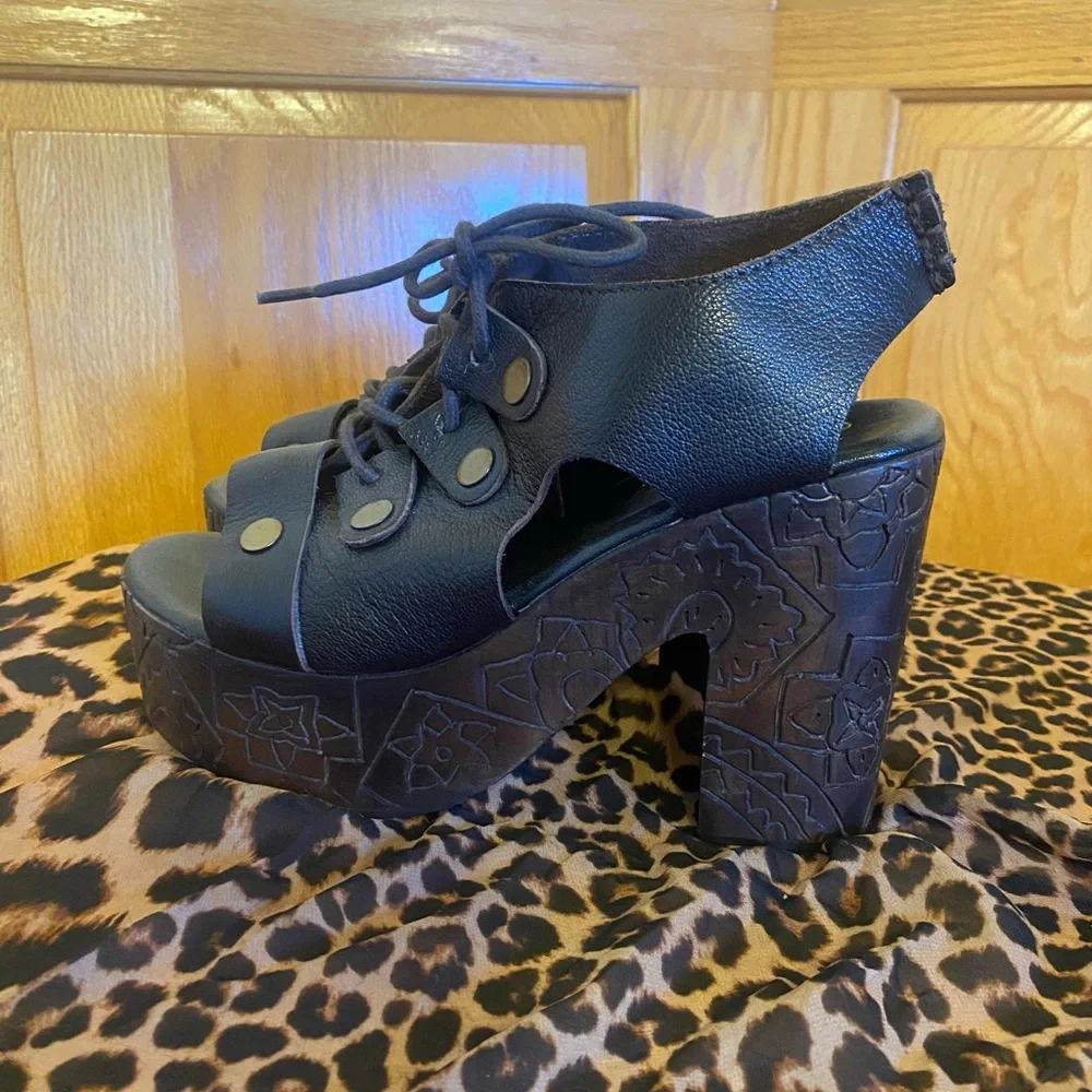 Free People Black Lace-Up Platform Heels - Picture 2 of 8